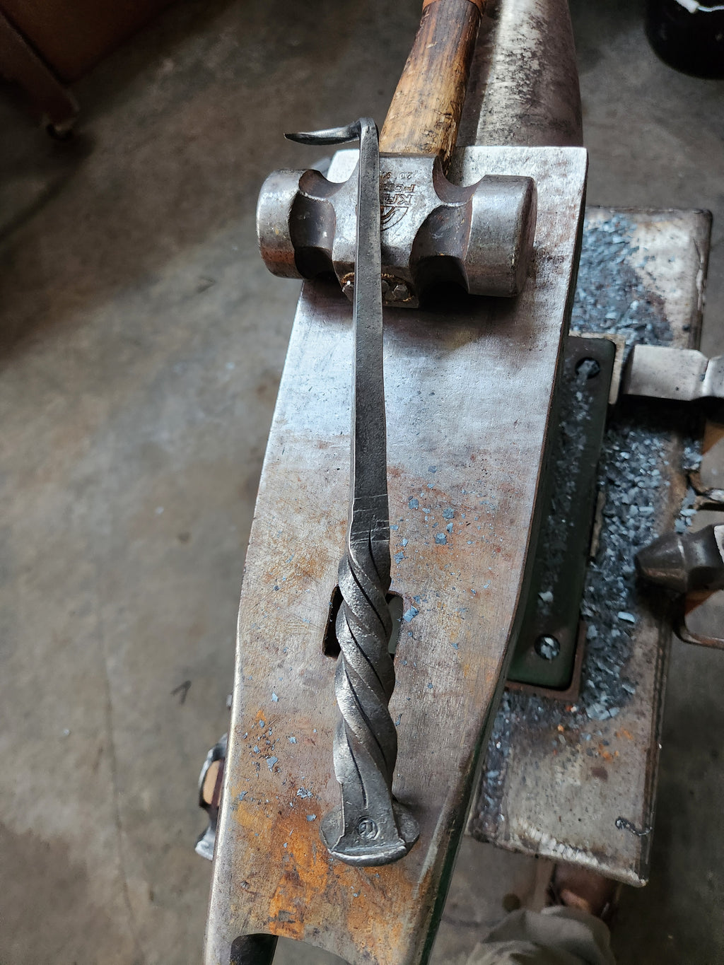 Railroad spike steak flipper (twist handle)